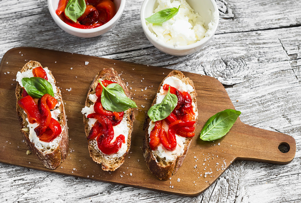 Roasted Red Pepper with Feta Crostini